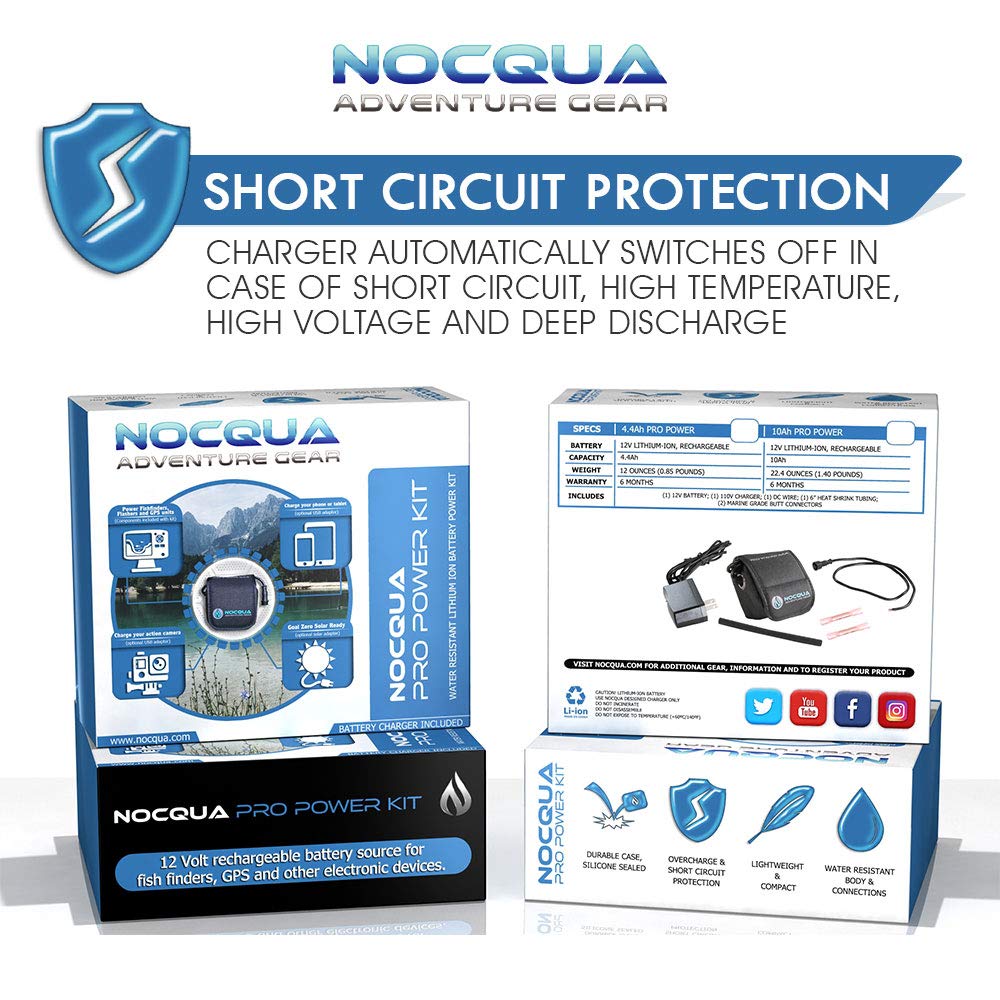 NOCQUA Pro Power Water-Resistant Battery & Charger Kit - Compatible with GPS, Depth & Fish Finders, & Most 12 Volt Electronics
