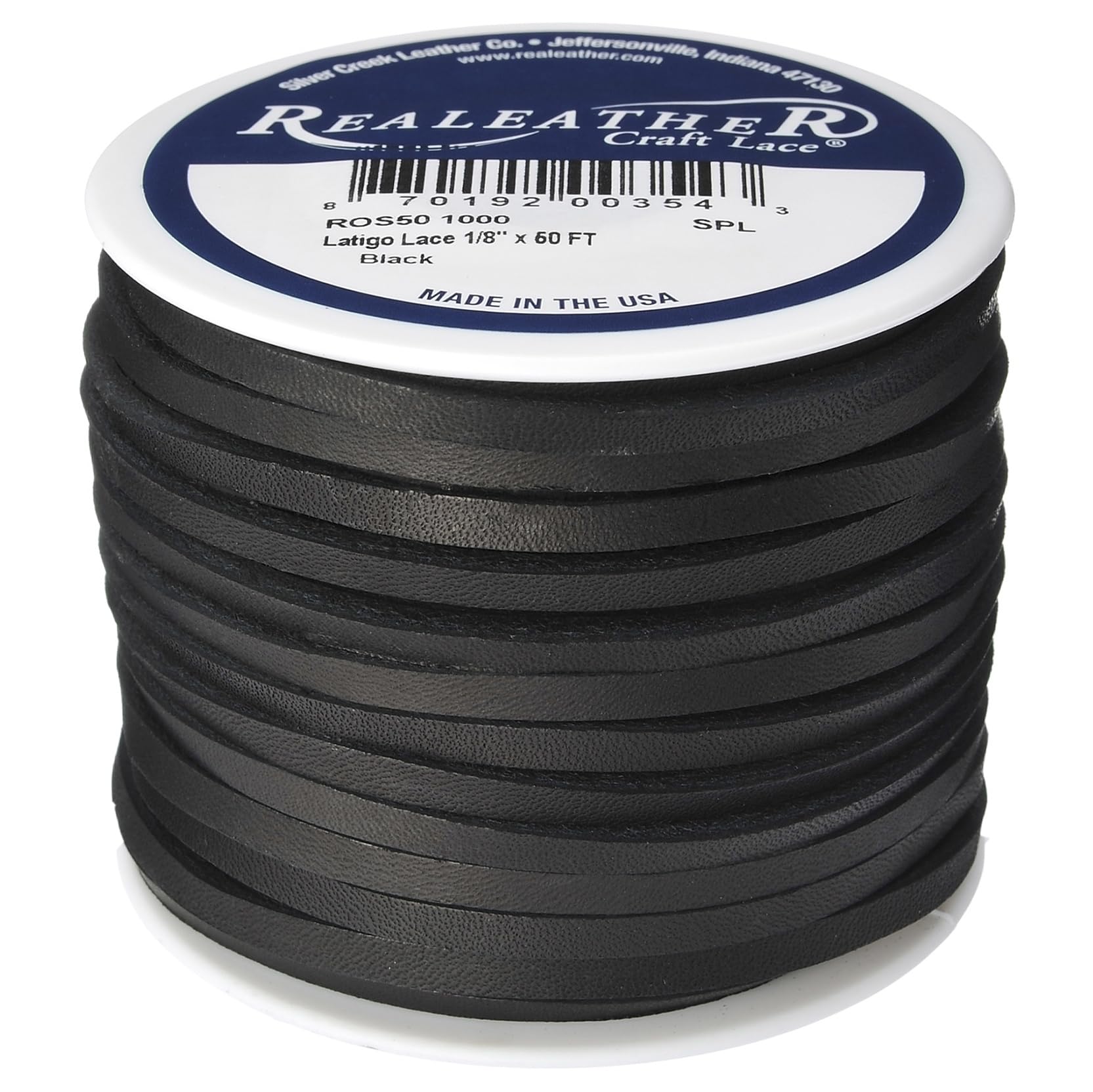 Realeather Crafts Leather Latigo Lace Spool-Black,1/8" x 50'