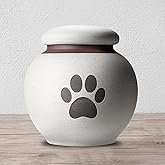 Small Pet Urn for Ashes - Gray-White Ceramic Paw Design Keepsake, Cloth-Lined Pet Cremation Urn for Cats & Dogs, 13.5 fl oz Pet Loss Sympathy Gift