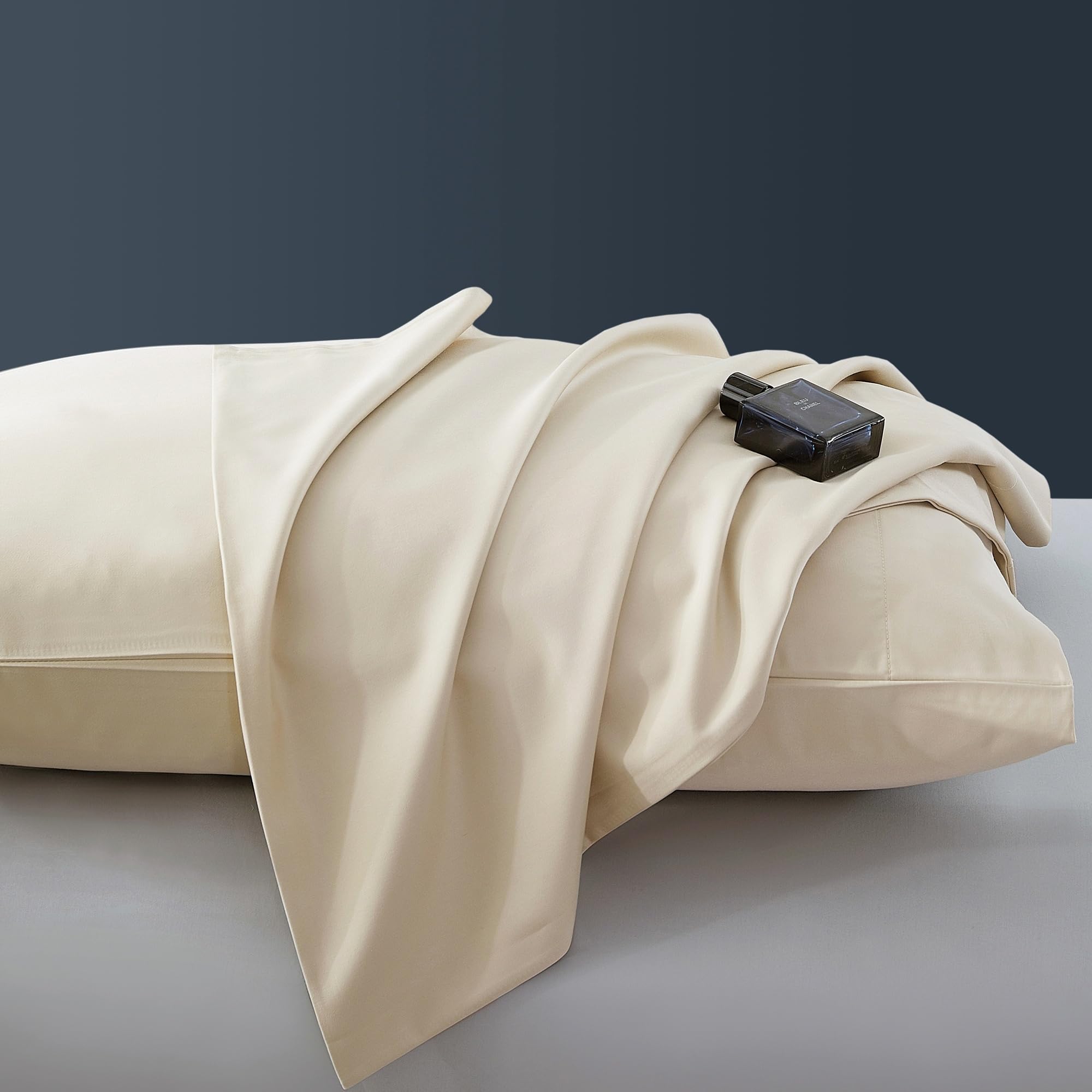 Photo 1 of 1000 Thread Count Cotton Pillow Cases King Size Set of 2, 100% Egyptian Cotton Sateen Weave Pillowcases,Envelope Closure Pillow Cover Silk Soft Breathable(Beige King)