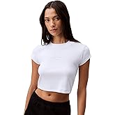Calvin Klein Womens Monogram Logo Ribbed Baby Tee