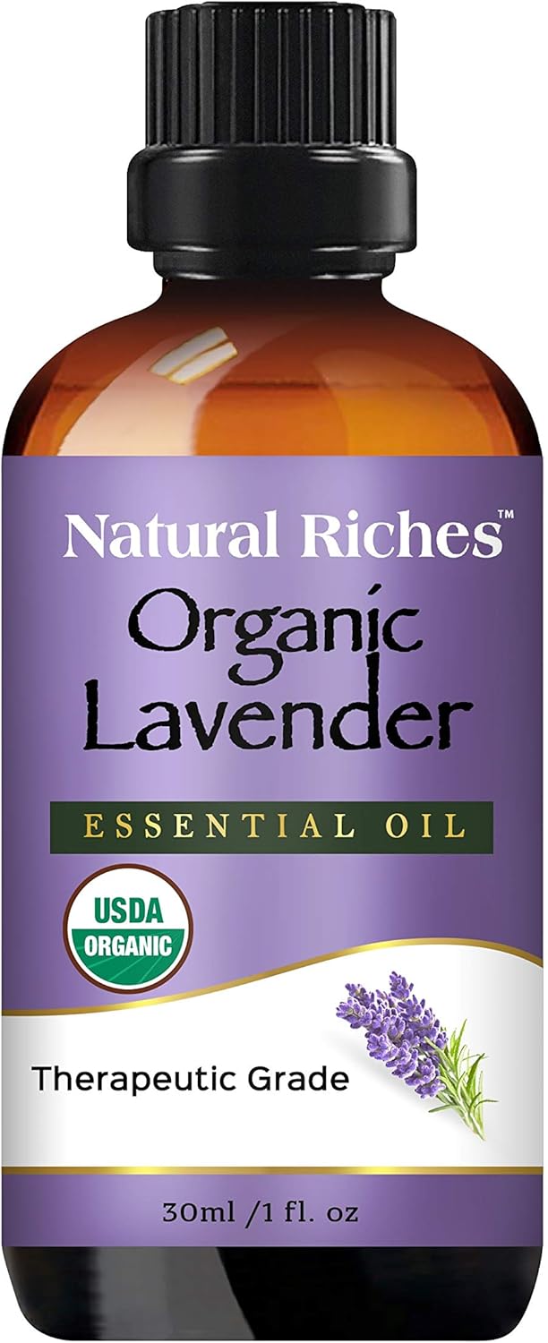 Organic Lavender Essential Oil with Premium Therapeutic Quality Pure USDA Certified - for Diffuser, Aromatherapy, Sleep, Headache, Meditation, Anxiety, Candles & Massage - 1 fl. oz. Natural Riches