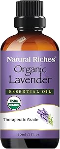 Organic Lavender Essential Oil with Premium Therapeutic Quality Pure USDA Certified - for Diffuser, Aromatherapy, Sleep, Headache, Meditation, Anxiety, Candles & Massage - 1 fl. oz. Natural Riches