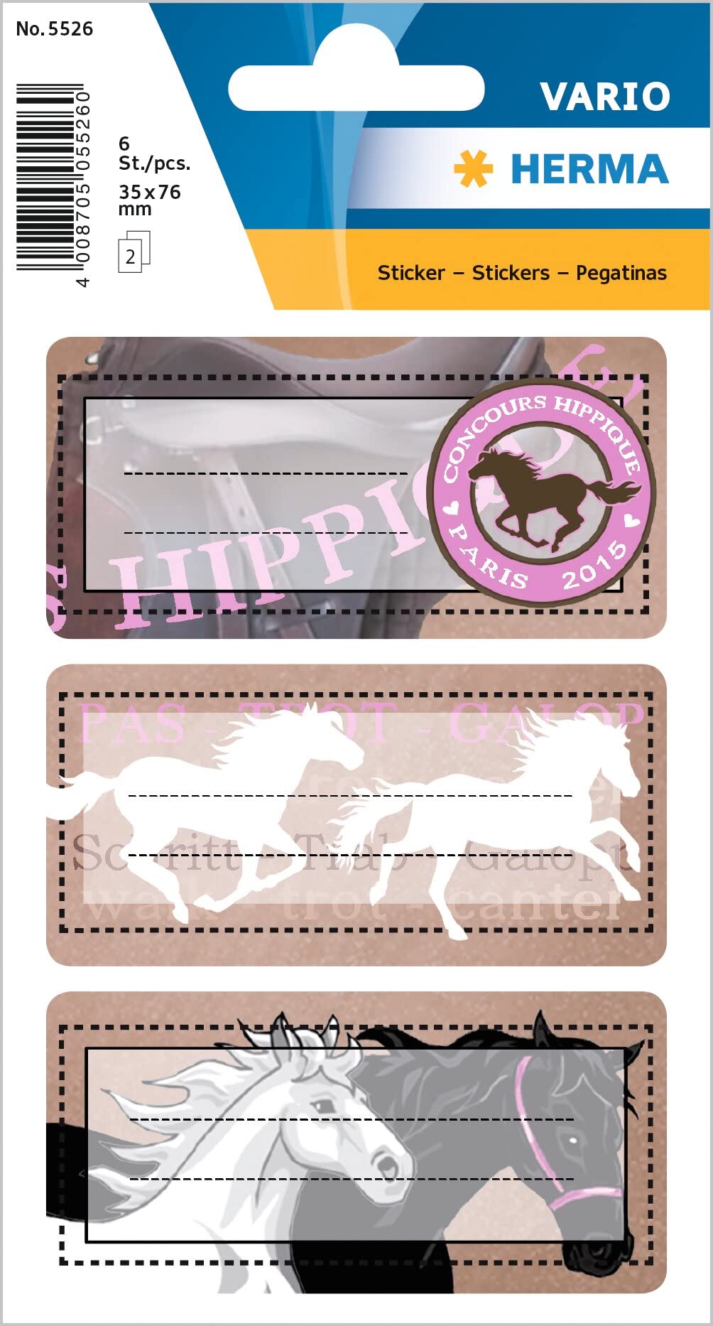 Herma 5526 Name Labels for School Stapler, Horse Motif 7 x 6 x 3, 5 cm, beglim Pearlised Box Contents: 6 Labels