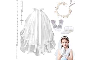 6 Pcs First Communion Veil Set - 1st Communion Veil, First Communion Veil for Girls, First Communion Set with Bow Veil White 