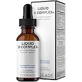 Codeage Liquid B-Complex Supplement with 8 Forms of Vitamin B - Vitamin Thiamine B1, Riboflavin B2, B3, B5, B6, Biotin B7, Active Methylated B9 Folate & B12 - Raspberry Flavor - Non-GMO - 1 fl oz