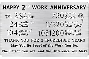 Alotozo 2 Year Work Anniversary Wallet Card - 2 Years of Service Card for Men & Women - Happy 2nd Work Anniversary Appreciati