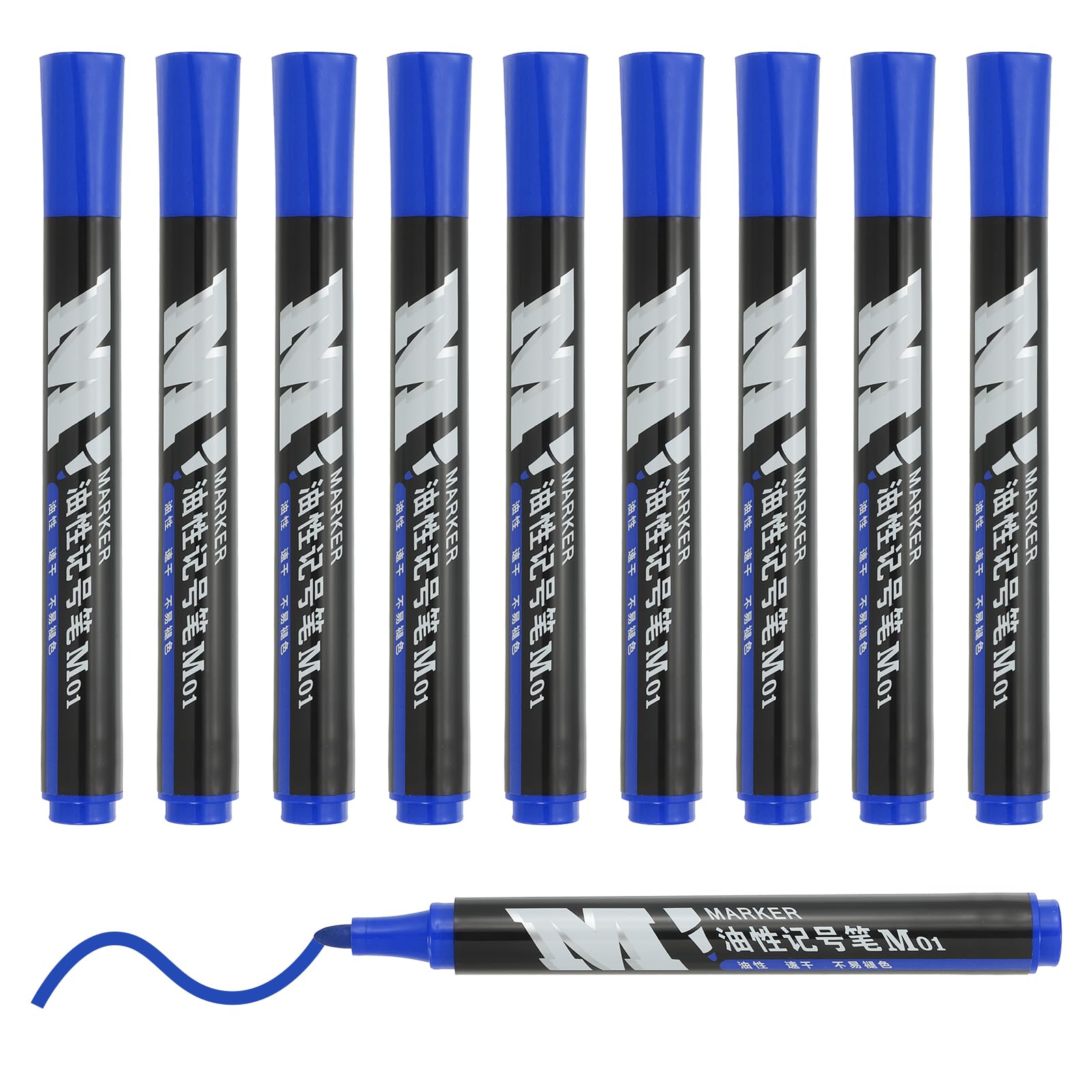 M&G Permanent Markers Round Tip, 10 Pack Quick Dry Waterproof Fiber Tip Pens for Paper, Glass, Plastic, Wood, Stone, Metal Surface, Blue