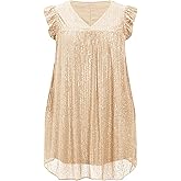 Beautife Women's Sequin Plus Size Mini Dress Ruffle Short Sleeve V Neck Babydoll A Line Glitter Club Party Dresses