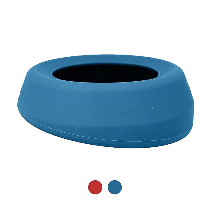 Kurgo No Spill Dog Travel Bowl | Portable No-Mess Water Bowl for Dogs | Splash Less Pet Bowl for Car Travel | Dog Travel Accessories | Splash Free Wander Water Bowl | Blue & Red | 24 oz