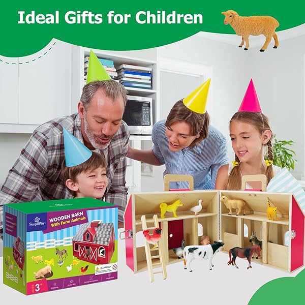 SIMPLIPLAY FARM ANIMAL TOYS WITH PORTABLE LARGE WOODEN BARN FOR KIDS 3+ YEARS OLD, 10 PCS FARM ANIMALS FIGURES FOR BOYS, GIRLS, ANIMAL LOVERS, IDEAL GIFT FOR KIDS TODDLERS, IMPROVE FINE MOTOR SKILLS