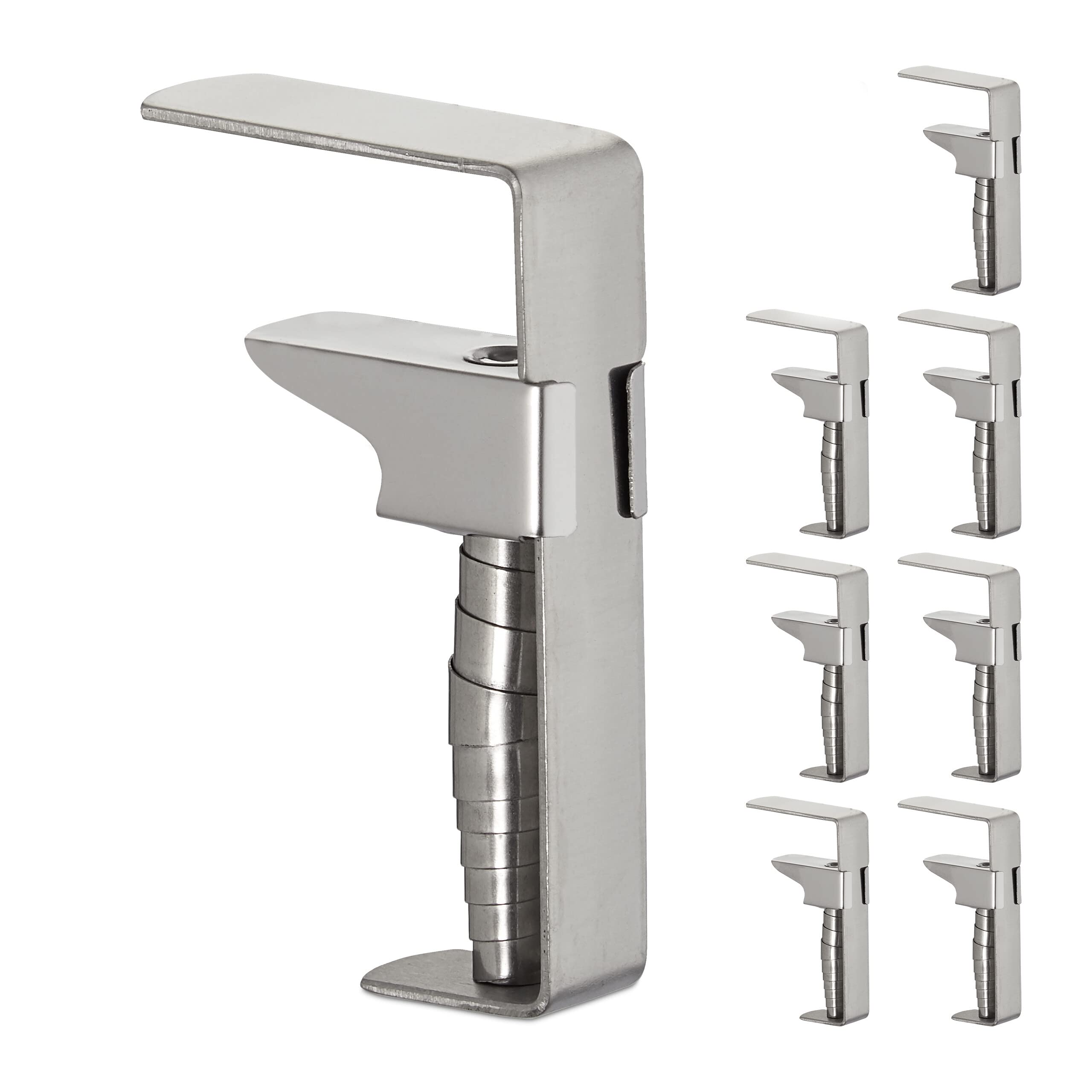 Relaxdays Tablecloth Clamps, Set of 8, Adjustable Table Clips, Stainless Steel, For Tabletops Up to 4 cm Thick, Silver