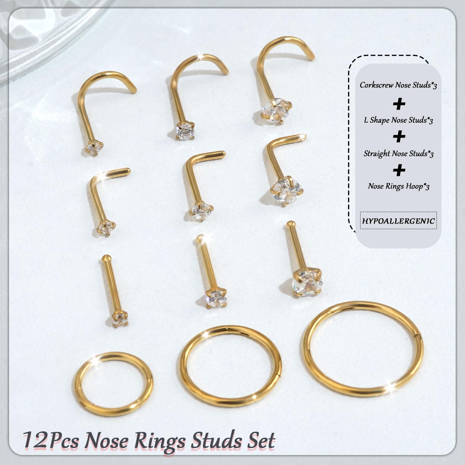 18g Nose Rings Hoop and 20g Nose Studs Sets for Women Men,Hypoallergenic 316L Surgical Stainless Steel Hinged Clicker Segment Nose Rings Hoop Helix Cartilage Daith Tragus Sleeper Earrings Silver Gold Black L Shape/Corkscrew/Straight Nose Studs Real Body Piercing Jewelry