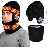 Heated Hat Beanie Scarf for Men Women - USB Heated Hats & Scarf Set, Rechargeable Heated Beanies Winter Hats for Cold Weather