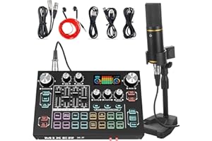 RHM Podcast Equipment Bundle with 48V Phantom Power & Condenser Microphone, 4 Customized Soundpads, 12 Preset Sound Effects, 4 Voice Changing Modes & LCD Display, for PC/Phone/Live Streaming