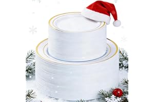 BESTVIP 200PCS Gold Plastic Plate, Disposable Party Plates with 100 Dinner Plates and 100 Dessert Plates, Plastic Plates for Party, Wedding and Birthday