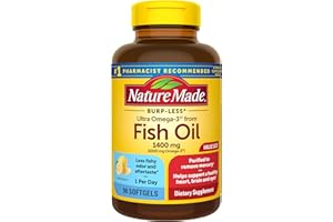 Nature Made Burp Less Ultra Omega 3 Fish Oil Supplements, 1400mg Fish Oil Omega 3 Supplements as Ethyl Esters for Healthy Heart Brain Eyes Support, One Per Day, 90 Softgels