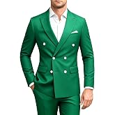MOGU Men's Double Breasted Suit Slim Fit 2 Piece Suit with Pants | Double-breasted blazer with peak lapel and matching dress pants. Slim fit for weddings, prom, parties and formal occasions