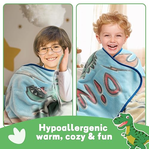 Ikowo Glow in The Dark Blanket Dinosaur Throw Blanket, Dinosaur Toys Gifts  for 10 Year Old B