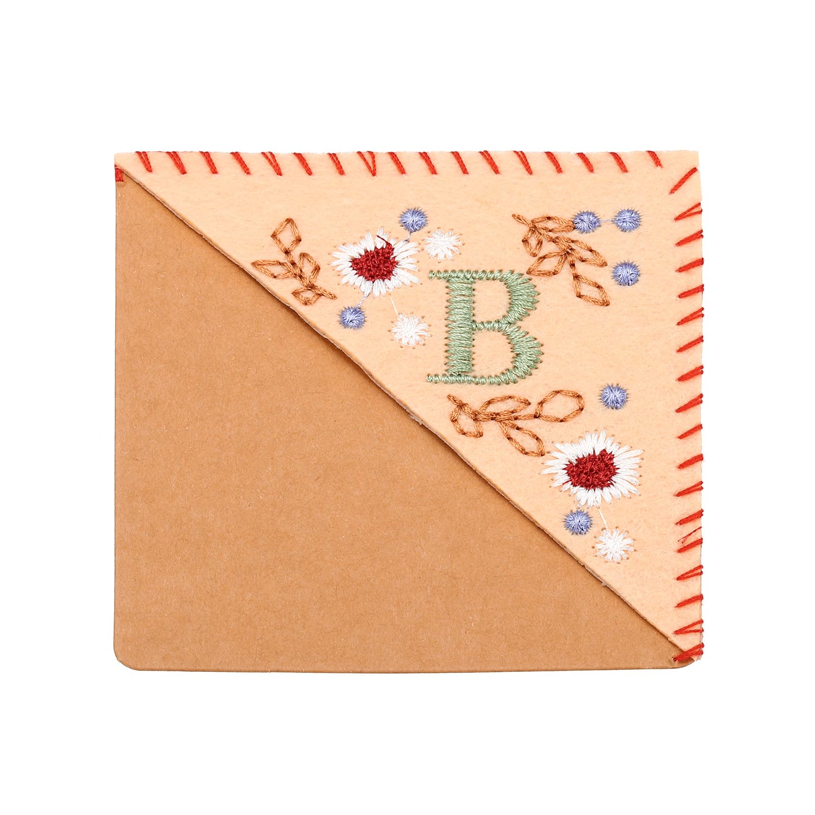 PATIKIL Personalized Embroidered Corner Bookmark, Cute Flower Felt Stitched Triangle Book Mark Page Marker for Women Men Book Lovers Teachers, Pink, Letter B
