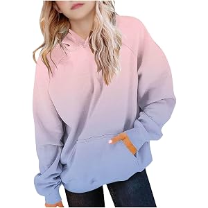 Boys Girls Gradient Colors Oversized Hoodie Teen Drop Shoulder Pullover Sweatshirt with Pocket Fall Casual Athletic