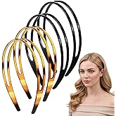 Sibba 4PCS Plastic Hairband Double Row Teeth Comb Headbands for Women Non Slip Hair Band with Tooth Headwear Fashion Simple Hair Hoop Headband Hairbands Hairs Accessory for Slicked Back (Black, Brown)