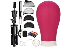 SZCY LLC 23 Inch Canvas Block Head Mannequin Wig Head (Rose Red), Wig Stand Tripod with Head, Mannequin Head Wig Display Styling Head With Mount Hole, Manikin Canvas Head Block Set for Wigs Making Display