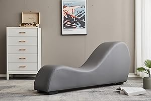 Bonrcea Yoga, Stretching, Relaxation Modern Faux Leather Living Room Curved Chaise Lounge, Regular, Gray