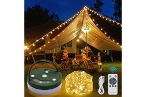 Camping String Lights, Outdoor Camping String Lights with 6 Lighting Modes, 32.8FT USB Rechargeable with Remote Control, IPX4