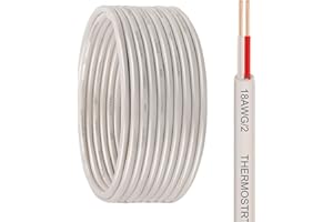 YDDECW Thermostat Wire - 18/2 20FT Solid Copper 18AWG 2 Conductor Power Circuit Cable for Heating & air Conditioning Equipment, doorbells and Other Indoor/Outdoor Low Voltage Applications Use(White)