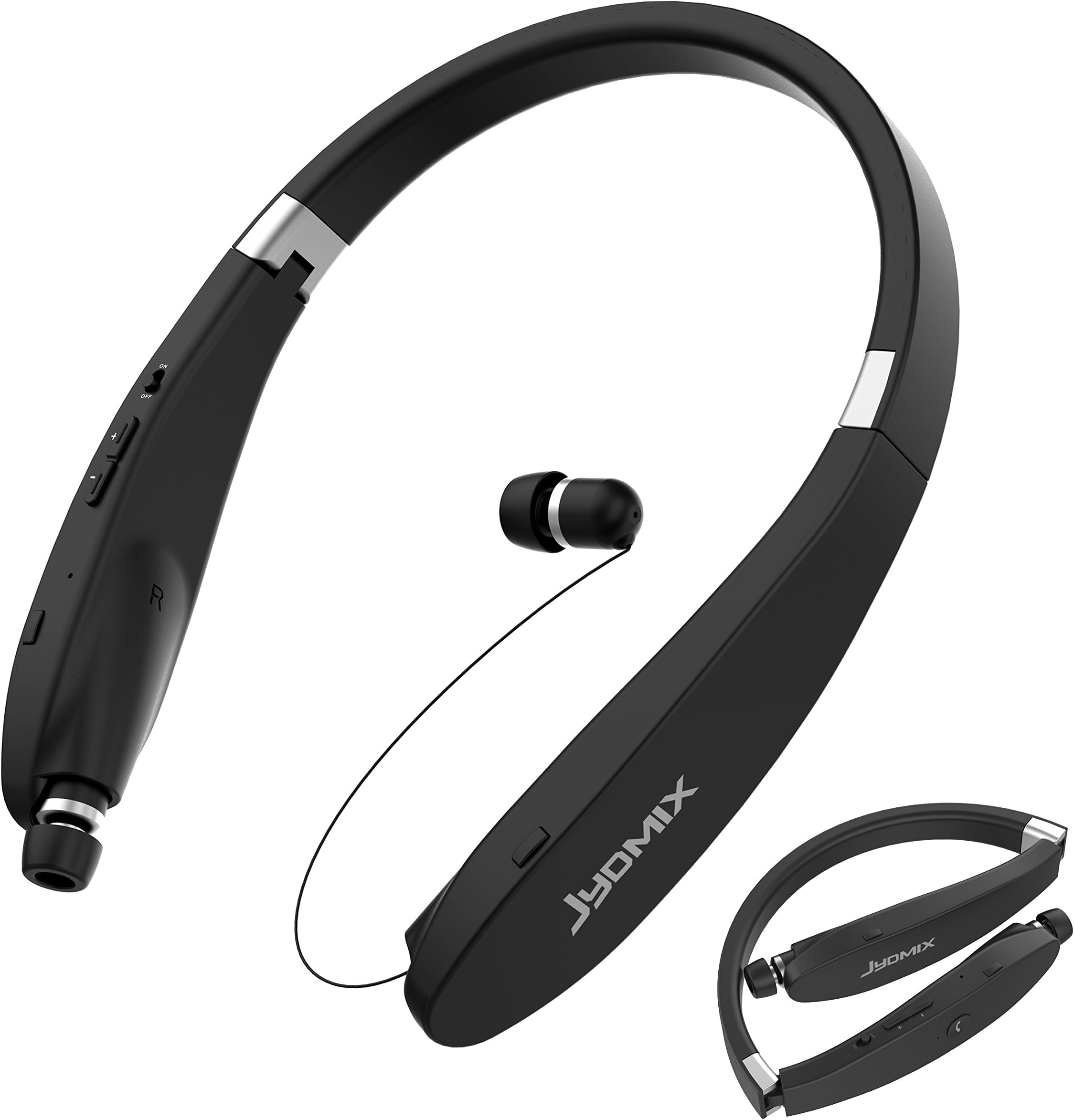 Bluetooth Headphones, JYDMIX Foldable and Retractable Wireless Neckband Earbuds with Microphone, Sports Earphones for Running Workout, CVC 6.0 Noise Cancelling, HD Stereo Sound(Foldable Black)