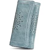 APHISON Womens Wallets RFID Blocking Leather Clutch Long Wallet for Women Card Holder Phone Organizer Ladies Travel Purse Hollow Out Sunflower Design Gift