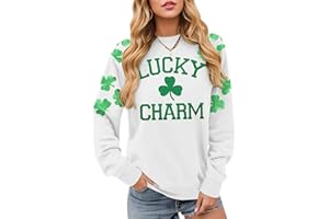 ALIREVERIE Womens St Patricks Long Sleeve Shirt Shamrock Graphic Irish Crewneck Sweatshirts