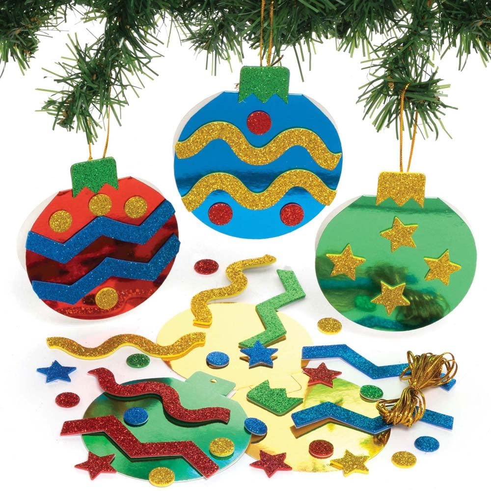 Baker Ross FE911 Christmas Bauble Card Kits - Pack of 8, Card Making Kit for Kids, Make Your Own Christmas Cards, Ideal Festive Arts and Crafts Project,Assorted Colours