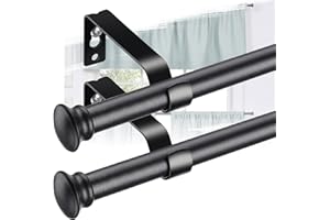 LAKEROD 28-50 Inch Heavy Duty Black Curtain Rod Set - 2 Pack Cafe Rods With Brackets for Windows, Doors, Kitchen, Bathroom