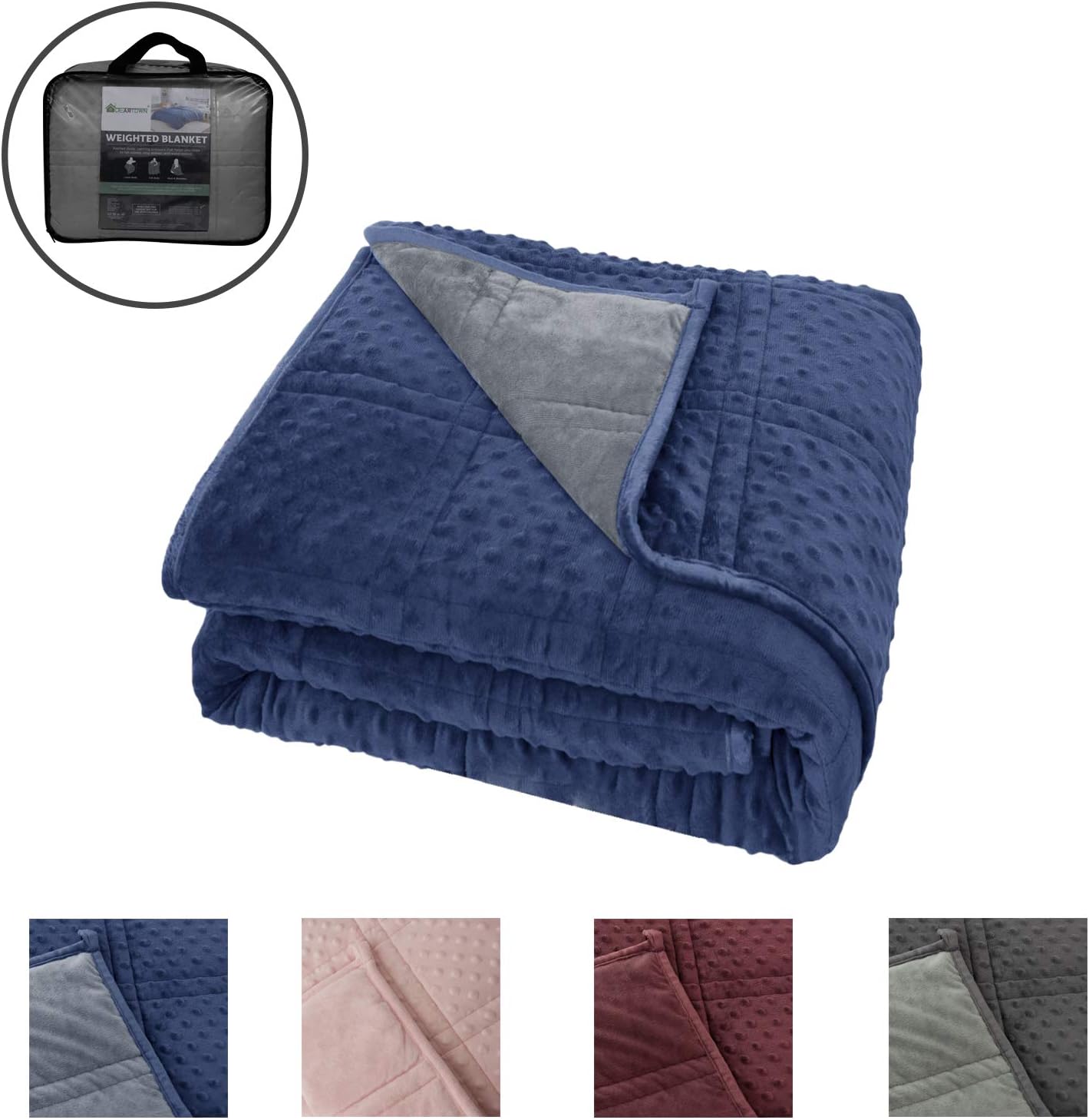 DEARTOWN Quility Premium Adult Weighted Blanket for Individual Full Size Bed | Premium Glass Beads | Cotton/Minky |12 lbs | 48"x78" | Navy Blue