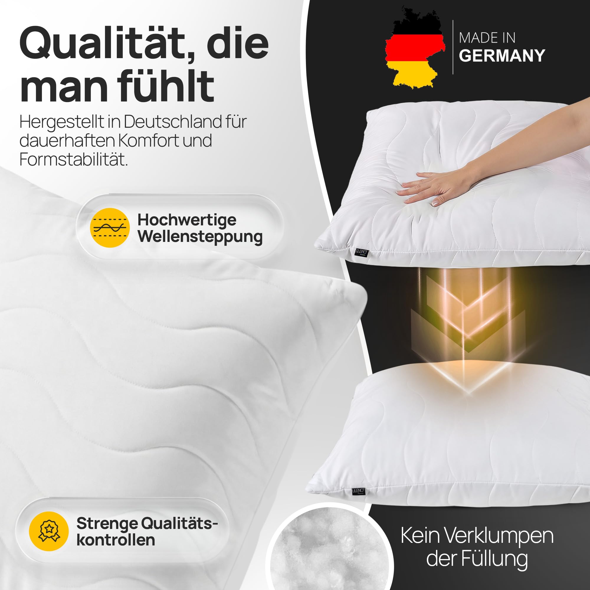 LILENO HOME Kissen 60x60 (2er Set) – 95 °C waschbar, Oeko-Tex & Made in DE – Allergiker Kopfkissen 60x60 anpassbar für himmlischen Schlaf – Haut schmeichelndes & geruchsfreies Pillow 4