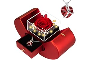 BNWXOY ﻿Preserved Real Red Rose Birthday Gifts for Women Her Mom Wife Girlfriend Grandma with l Love You Necklace Eternal Forever Rose Flower on Anniversary Valentine's Day Mothers Day Christmas Romantic-Red