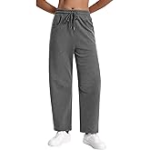 Auriviz Womens Barrel Sweatpants Drawstring High Waisted Wide Leg Pants Baggy Casual Workout Sweat Pants Pockets 28‘’ Inseam