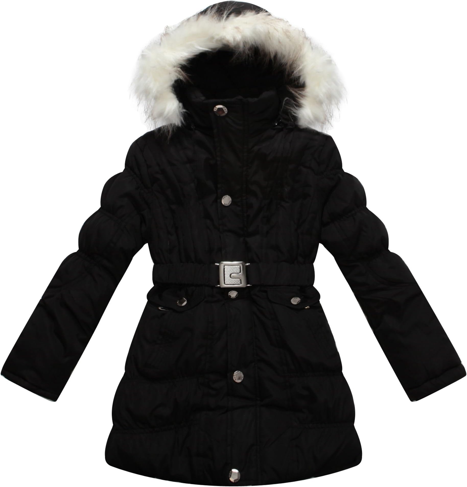 Richie House Big Girls' Padded Winter Jacket with Belt and Faux Fur Hood RH0784