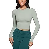 INGIA Womens Long Sleeve High Round Neck Crop Yoga Shirts Workout Slim Fit Casual Yoga Gym Tops