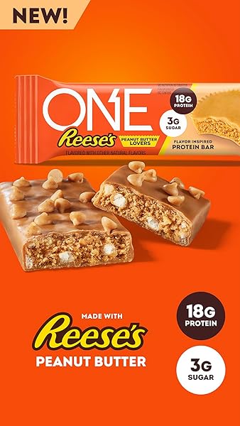 ONE PROTEIN BARS, REESE’S PEANUT BUTTER LOVERS, GLUTEN FREE WITH 18G PROTEIN AND 3G SUGAR, PANTRY STAPLES, 2.12 OZ (12 COUNT)