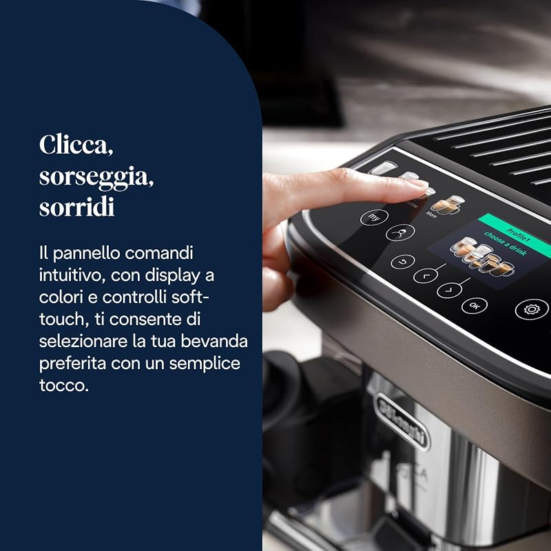 Magnifica Evo Next ECAM312.80.TB, Macchina Caffè Automatica con Monta Latte Automatico, Macchina Caffè Chicchi per Caffè e Cappuccino con Display Touch Intuitivo, 1450W, Nero/Titanio