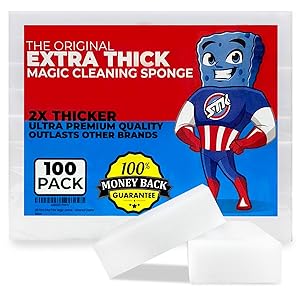 100 Pack Extra Thick Magic Cleaning Sponges - Eraser Sponge For All Surfaces - Double Thickness - Kitchen-Bathroom-Furniture-Leather-Car-Steel - Just Add Water - Melamine - Universal Cleaner