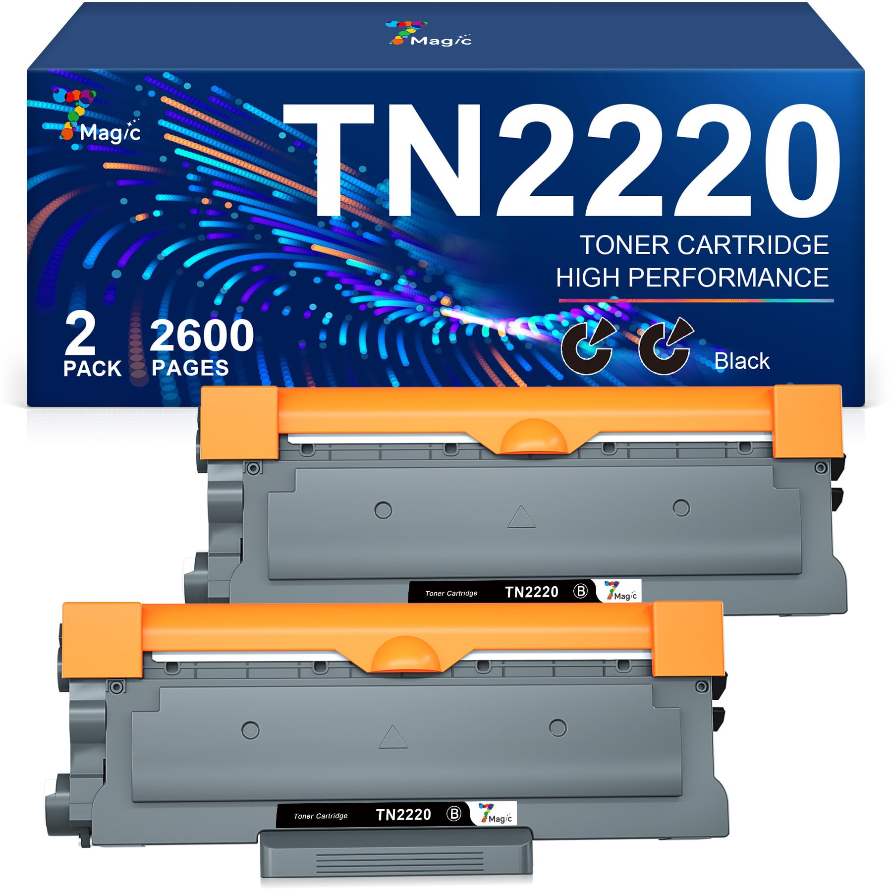 7Magic TN2220 Toner Cartridge Compatible with Brother TN2220 TN2010 Toner for Brother MFC-7360N DCP-7055 HL-2130 DCP-7060D MFC-7460DN HL-2240 HL-2250DN DCP-7070DW DCP-7055W FAX-2840 (Black, 2-Pack)