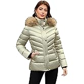 PAPILLON D'OR WEAR YOUR WINGS Women's Shiny Puffer Coat with Detachable Faux Fur Collar & Hood Winter Jacket