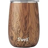 S'well Stainless Steel Wine Tumbler, 14oz, Teakwood, Triple Layered Vacuum Insulated Container Keeps Drinks Colder for Longer, Splash Proof Slide Open Lid, BPA Free Barware