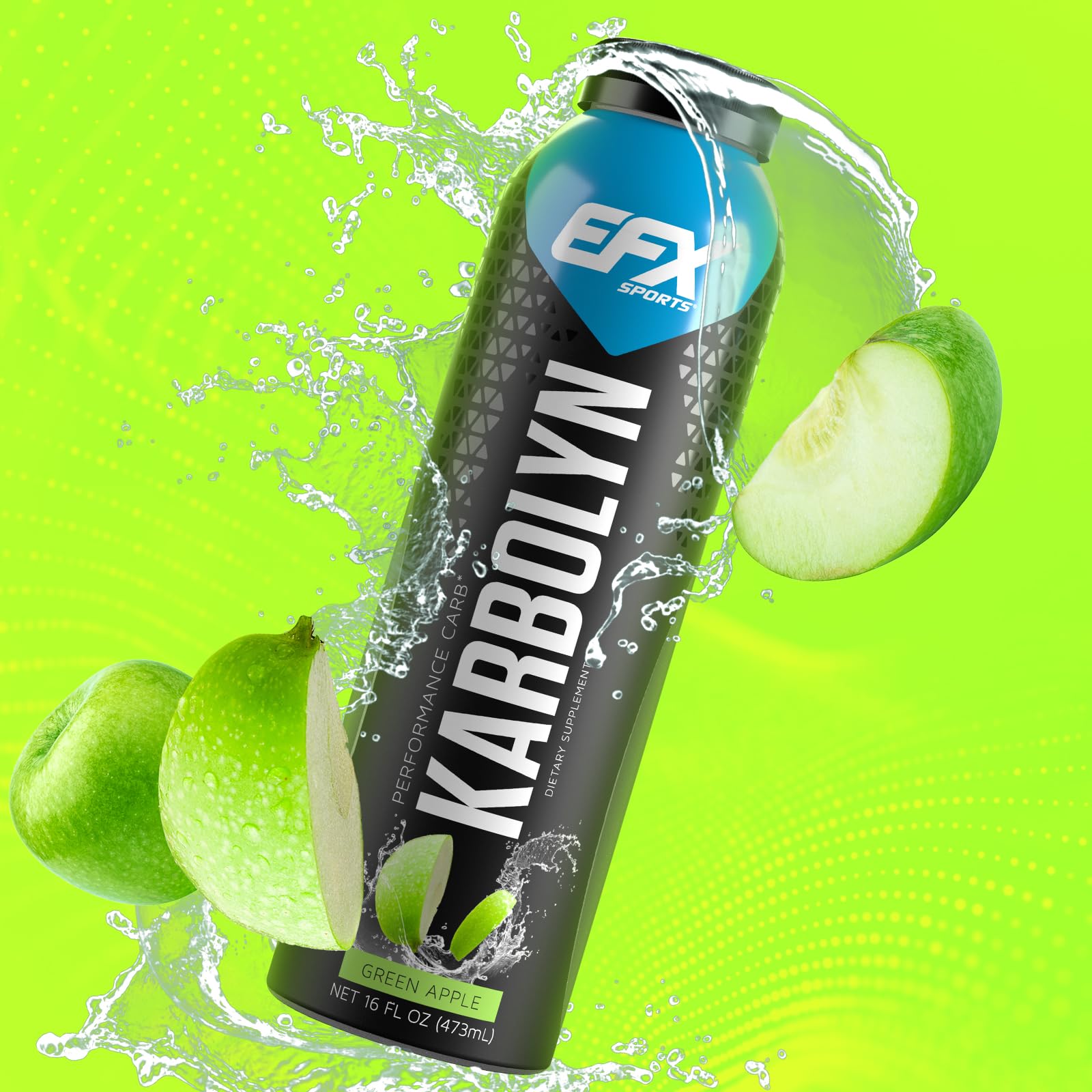 EFX Sports Karbolyn Fuel Drink | Pre, Intra, Post Workout Carbohydrate Drink | Carb Load, Sustained Energy | Stimulant & Sugar Free | 12 Pack (Green Apple)