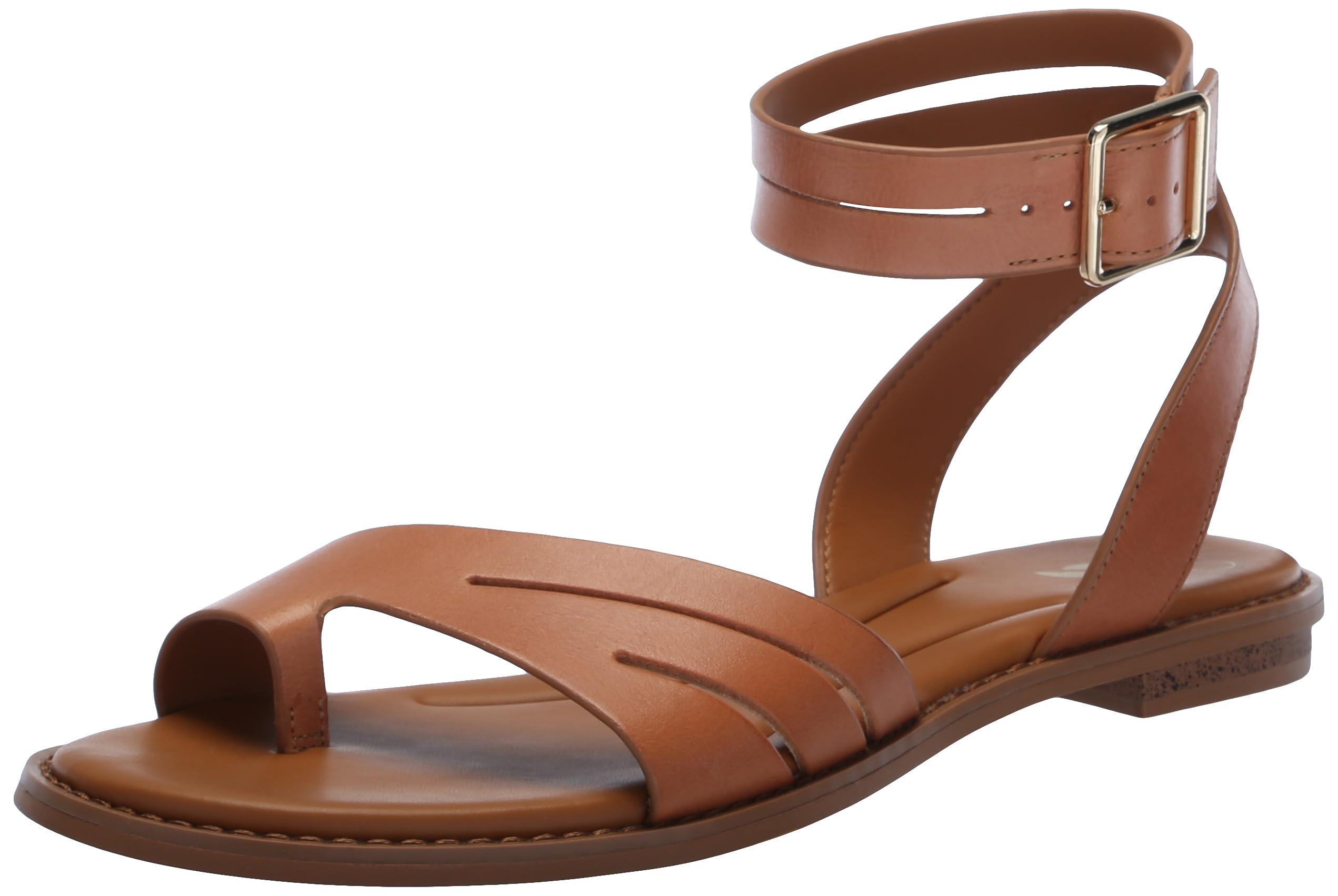 Franco Sarto Womens Greene Ankle Strap Flat Sandals Tan Brown Leather 9.5 M