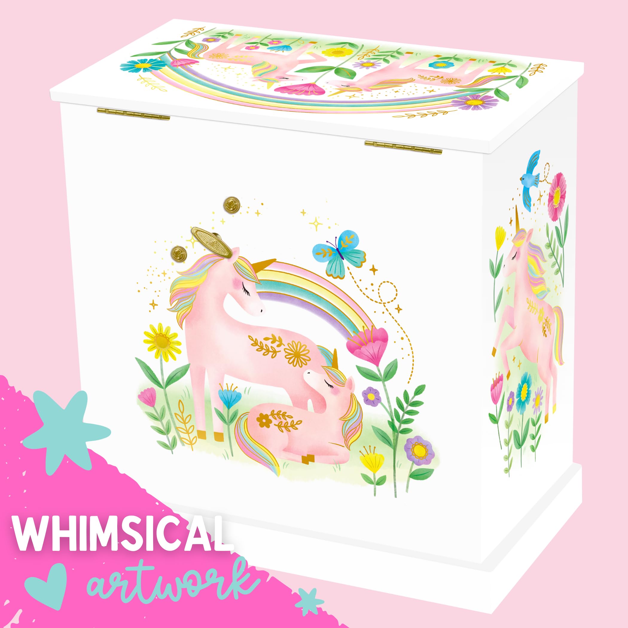 Giggle & Honey Unicorn Musical Jewelry Box for Girls - Unicorn Toys for Girls Age 4-6 - Kids Jewelry Box with Drawers - 9 x 5 x 9.3 in